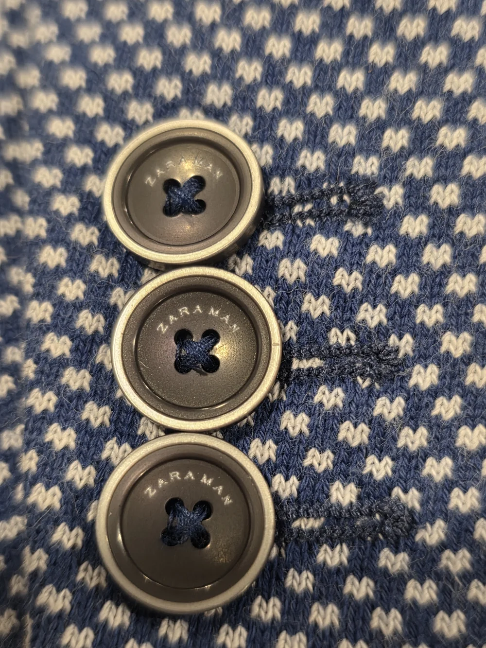 40R Men's Zara Man Unstructured Blazer Speckled Blue All Cotton Slim Sport Coat